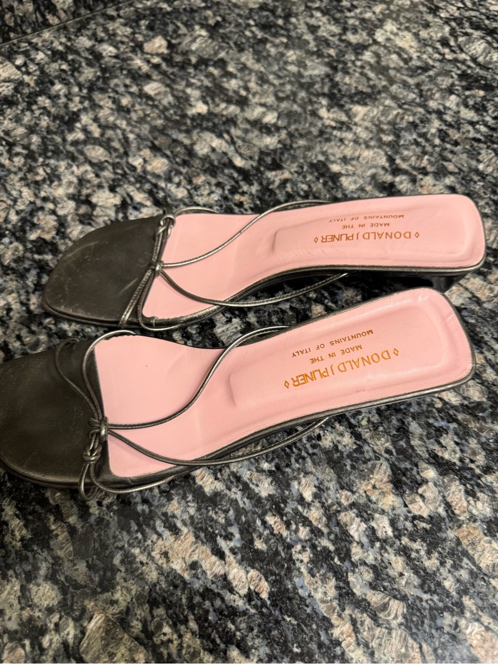 Donald J. Pliner Black Strappy Mules with Pink Insole